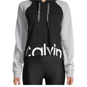 Calvin Klein Performance Black & Gray Colorblock Cropped Hoodie M